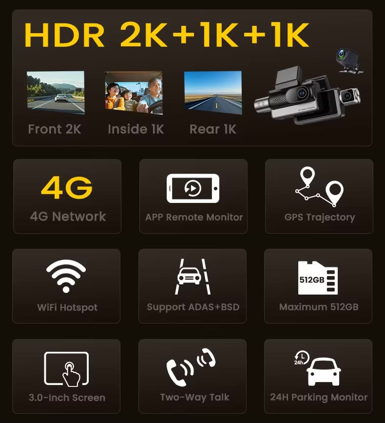 G11 Pro 3-Channel Touch 4G Dash Cam image 9