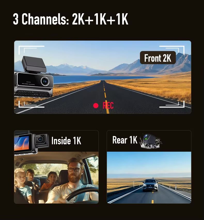 G9 Pro 3-Channel 2K 4G Touch Dash Cam image 3